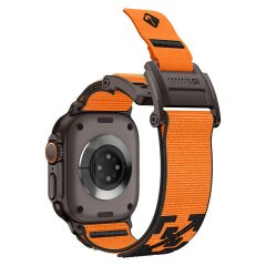 Apple Watch 10 / 11 46 mm Uyumlu Outdoor Kordon Naylon Dokuma Kumaş Premium Kayış Mıknatıslı Toka Siyah - Turuncu