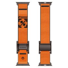 Apple Watch 10 / 11 46 mm Uyumlu Outdoor Kordon Naylon Dokuma Kumaş Premium Kayış Mıknatıslı Toka Siyah - Turuncu