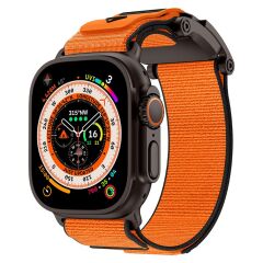 Apple Watch 10 / 11 46 mm Uyumlu Outdoor Kordon Naylon Dokuma Kumaş Premium Kayış Mıknatıslı Toka Siyah - Turuncu