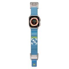 Apple Watch Ultra 2 3 49 mm Uyumlu Outdoor Kordon Naylon Dokuma Kumaş Premium Kayış Mıknatıslı Toka Gri - Mavi