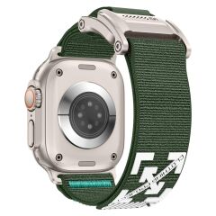 Apple Watch Ultra 2 3 49 mm Uyumlu Outdoor Kordon Naylon Dokuma Kumaş Premium Kayış Mıknatıslı Toka Gri - Yeşil