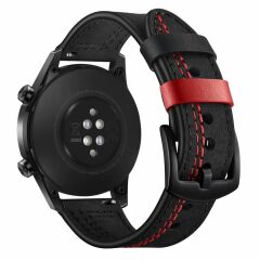 Huawei Watch GT 5 Pro GT 5 46 mm Uyumlu Deri Kordon Spor Dikişli Deri Kayış Siyah