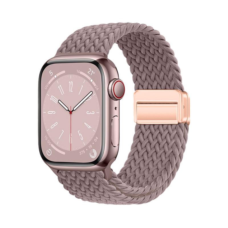 Apple Watch 10 46 mm uyumlu Örgü Kordon Magnetik D Tokalı Kayış Mıknatıslı Metal Toka Pudra