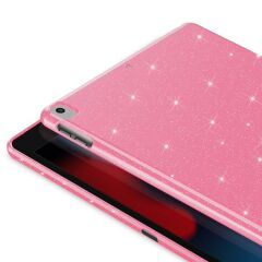 iPad 7. 8. 9. Nesil 10.2'' uyumlu Simli Silikon Kılıf Işıltılı Parlak Kapak Esnek TPU Pembe