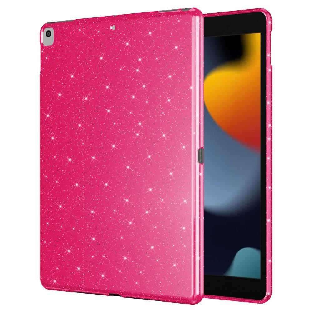 iPad 7. 8. 9. Nesil 10.2'' uyumlu Simli Silikon Kılıf Işıltılı Parlak Kapak Esnek TPU Koyu Pembe