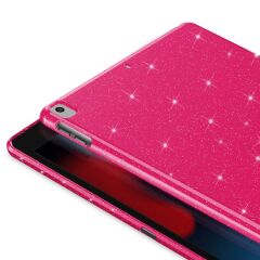 iPad 7. 8. 9. Nesil 10.2'' uyumlu Simli Silikon Kılıf Işıltılı Parlak Kapak Esnek TPU Koyu Pembe
