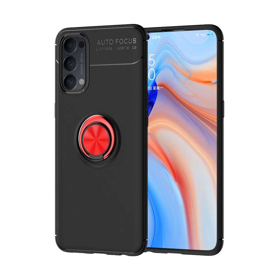 Oppo Reno 4 Kılıf Zore Ravel Silikon Kapak Siyah-Kırmızı