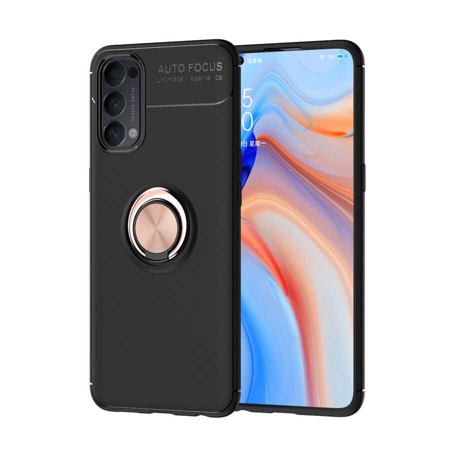 Oppo Reno 4 Kılıf Zore Ravel Silikon Kapak Siyah-Rose Gold