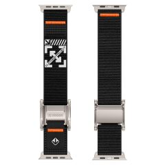 Apple Watch 7 8 9 45 mm Uyumlu Outdoor Kordon Naylon Dokuma Kumaş Premium Kayış Mıknatıslı Toka Gri - Siyah