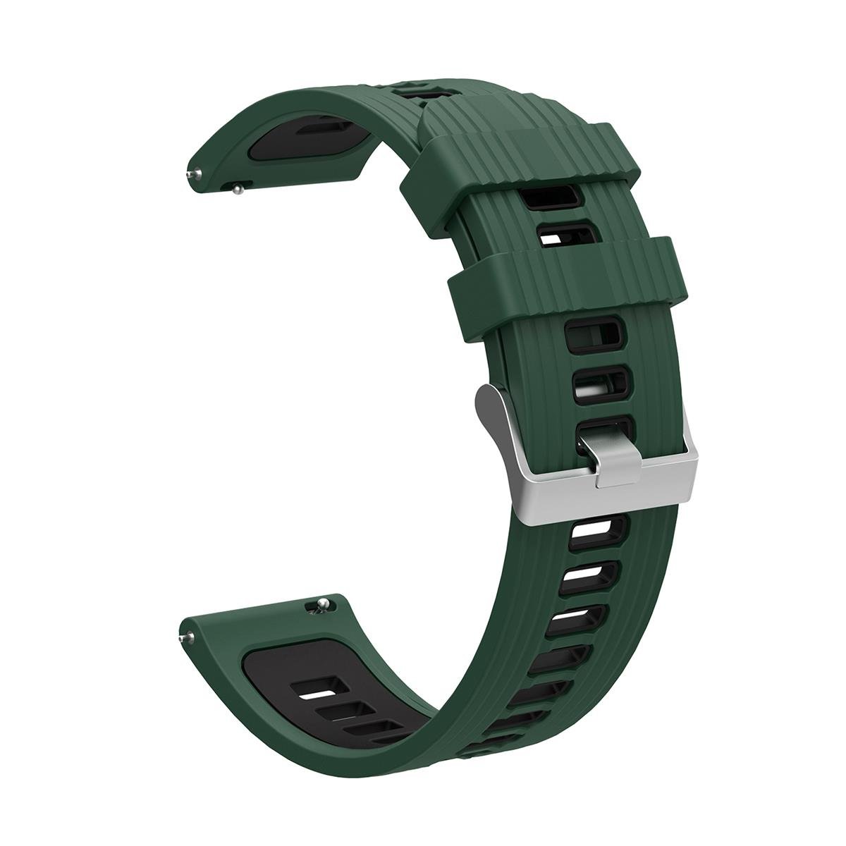 Amazfit GTR 47 mm Uyumlu Silikon Kordon Çizgili Spor Tasarım Renkli Delikli Spor Kayış Yeşil - Siyah