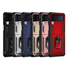 Samsung Galaxy Z Flip 3 Kılıf Metal Yüzüklü Silikon Kapak Tam Uyumlu Standlı Ultra Üstün Koruma Gri