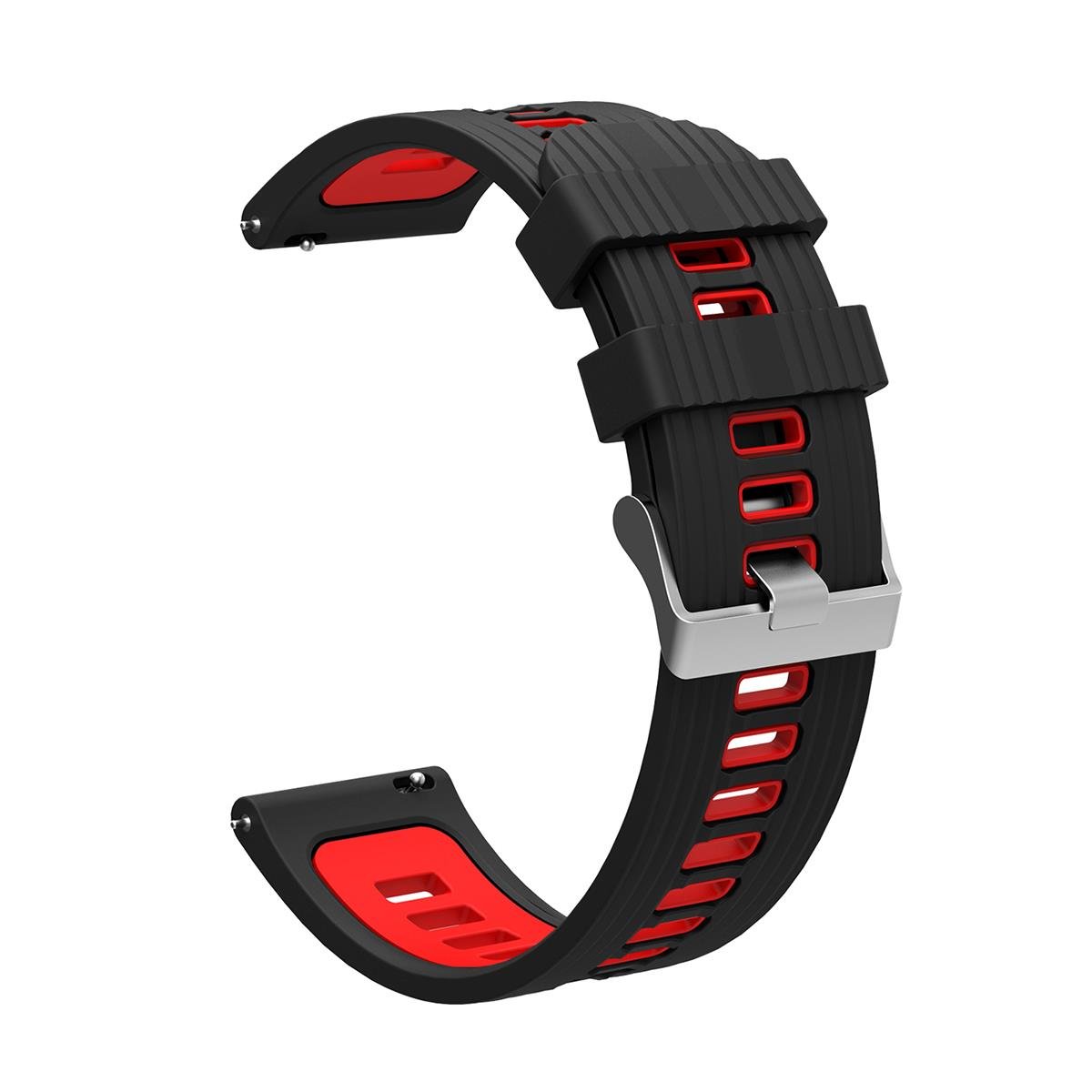 Amazfit GTR 2 47 mm Uyumlu Silikon Kordon Çizgili Spor Tasarım Renkli Delikli Spor Kayış Siyah - Kırmızı