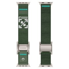 Apple Watch 6 5 4 3 2 1 SE 42 44 mm Uyumlu Outdoor Kordon Naylon Dokuma Kumaş Kayış Mıknatıslı Toka Gri - Yeşil