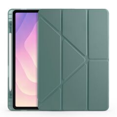 Galaxy Tab S11 2025 11'' uyumlu Kılıf Kalem Bölmeli Tri Folding Standlı Arkası Silikon Kapak Koyu Yeşil