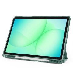 Galaxy Tab S11 2025 11'' uyumlu Kılıf Kalem Bölmeli Tri Folding Standlı Arkası Silikon Kapak Koyu Yeşil