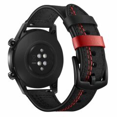 Huawei Watch GT 2 46 mm Uyumlu Deri Kordon Spor Dikişli Deri Kayış Siyah