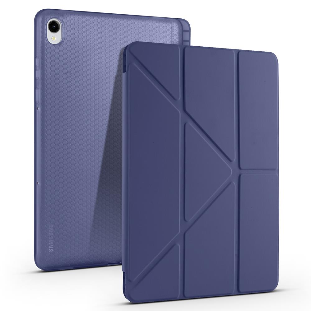 Galaxy Tab S11 2025 11'' uyumlu Kılıf Kalem Bölmeli Tri Folding Standlı Arkası Silikon Kapak Lacivert