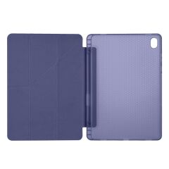 Galaxy Tab S11 2025 11'' uyumlu Kılıf Kalem Bölmeli Tri Folding Standlı Arkası Silikon Kapak Lacivert