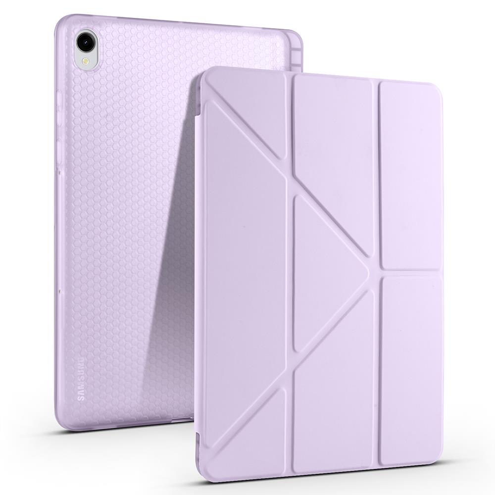 Galaxy Tab S11 2025 11'' uyumlu Kılıf Kalem Bölmeli Tri Folding Standlı Arkası Silikon Kapak Lila
