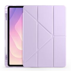 Galaxy Tab S11 2025 11'' uyumlu Kılıf Kalem Bölmeli Tri Folding Standlı Arkası Silikon Kapak Lila