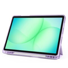 Galaxy Tab S11 2025 11'' uyumlu Kılıf Kalem Bölmeli Tri Folding Standlı Arkası Silikon Kapak Lila