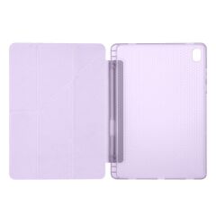 Galaxy Tab S11 2025 11'' uyumlu Kılıf Kalem Bölmeli Tri Folding Standlı Arkası Silikon Kapak Lila