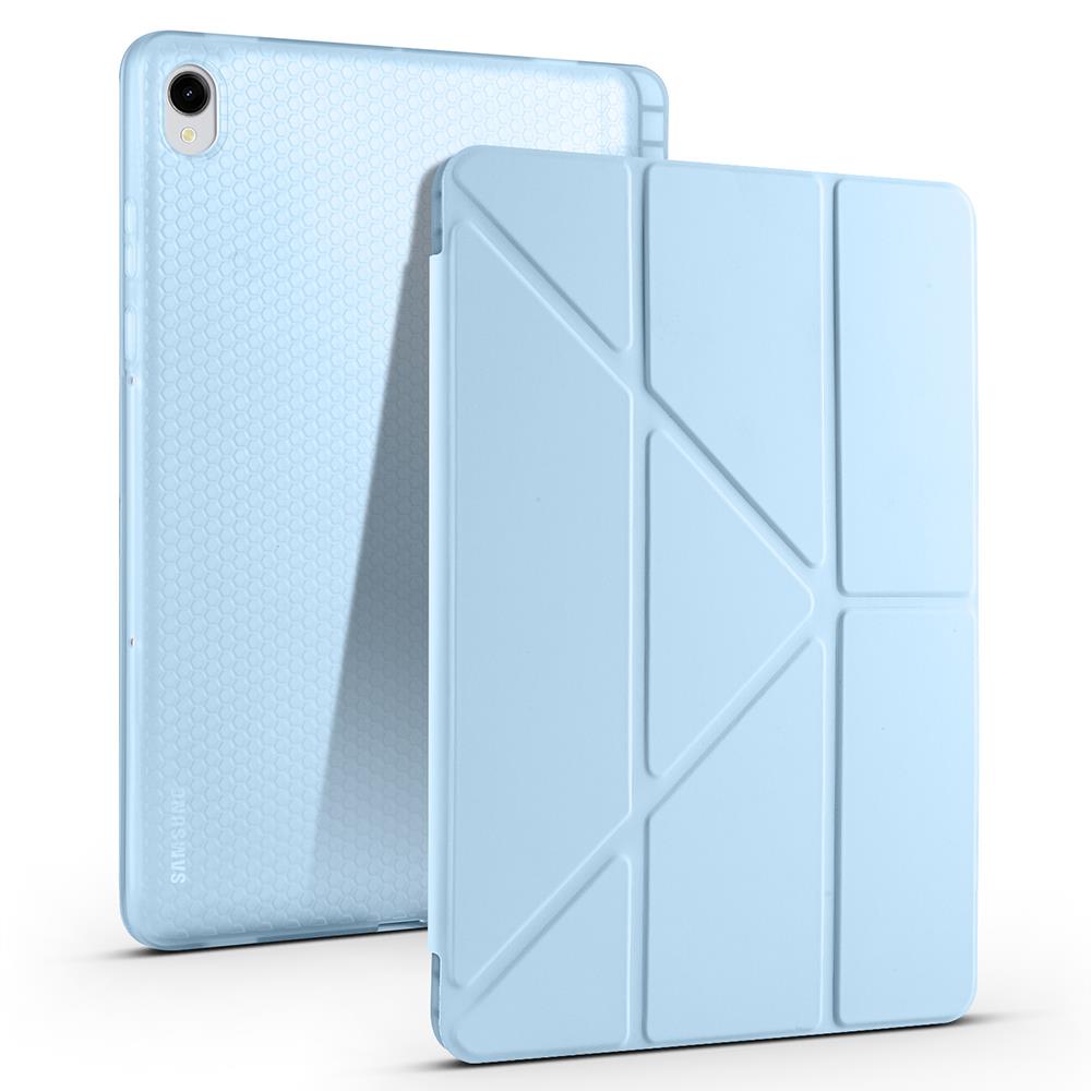 Galaxy Tab S11 2025 11'' uyumlu Kılıf Kalem Bölmeli Tri Folding Standlı Arkası Silikon Kapak Mavi