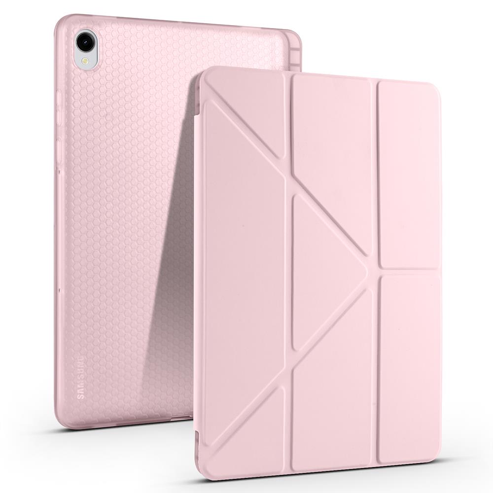 Galaxy Tab S11 2025 11'' uyumlu Kılıf Kalem Bölmeli Tri Folding Standlı Arkası Silikon Kapak Rose Gold