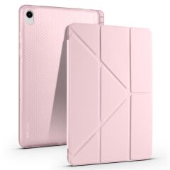 Galaxy Tab S11 2025 11'' uyumlu Kılıf Kalem Bölmeli Tri Folding Standlı Arkası Silikon Kapak Rose Gold