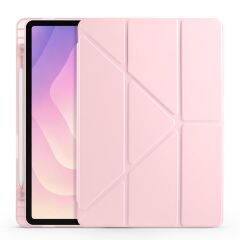Galaxy Tab S11 2025 11'' uyumlu Kılıf Kalem Bölmeli Tri Folding Standlı Arkası Silikon Kapak Rose Gold