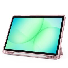 Galaxy Tab S11 2025 11'' uyumlu Kılıf Kalem Bölmeli Tri Folding Standlı Arkası Silikon Kapak Rose Gold