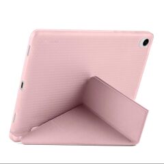 Galaxy Tab S11 2025 11'' uyumlu Kılıf Kalem Bölmeli Tri Folding Standlı Arkası Silikon Kapak Rose Gold