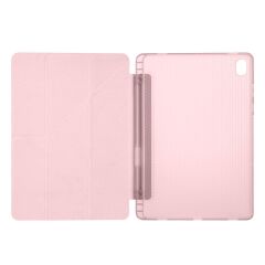 Galaxy Tab S11 2025 11'' uyumlu Kılıf Kalem Bölmeli Tri Folding Standlı Arkası Silikon Kapak Rose Gold