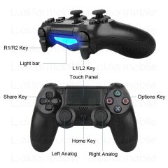 Kablosuz Oyun Kolu Titreşimli - Touchpad Bluetooth Gamepad - Wireless Joystick - PS4 / PC / Laptop Siyah