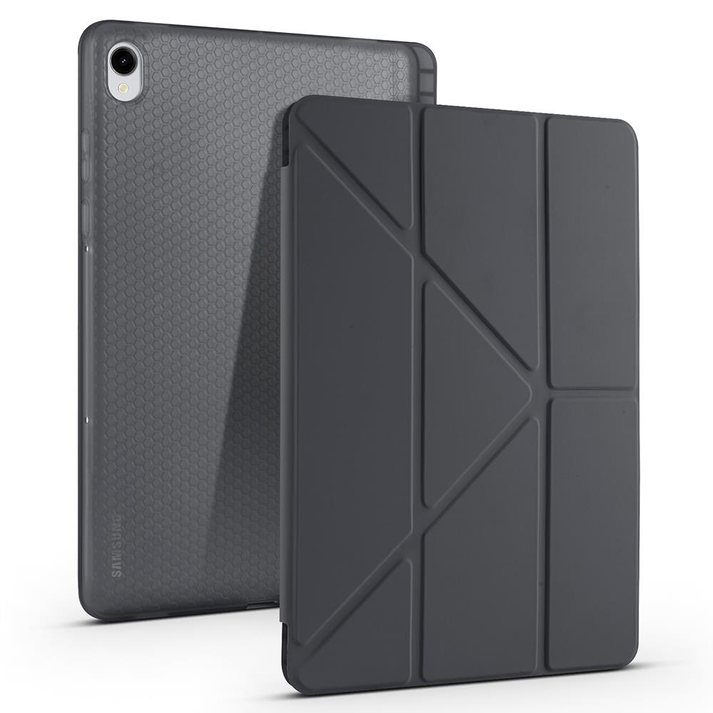 Galaxy Tab S11 2025 11'' uyumlu Kılıf Kalem Bölmeli Tri Folding Standlı Arkası Silikon Kapak Siyah