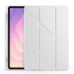 Galaxy Tab S11 2025 11'' uyumlu Kılıf Kalem Bölmeli Tri Folding Standlı Arkası Silikon Kapak Gri