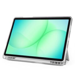 Galaxy Tab S11 2025 11'' uyumlu Kılıf Kalem Bölmeli Tri Folding Standlı Arkası Silikon Kapak Gri