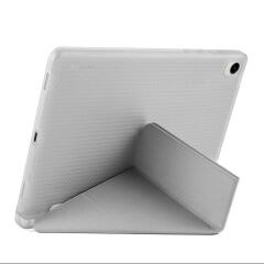 Galaxy Tab S11 2025 11'' uyumlu Kılıf Kalem Bölmeli Tri Folding Standlı Arkası Silikon Kapak Gri