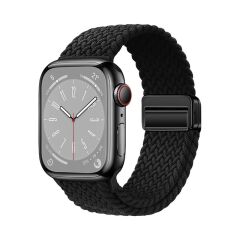 Apple Watch 10 42 mm uyumlu Örgü Kordon Magnetik D Tokalı Kayış Mıknatıslı Metal Toka Siyah