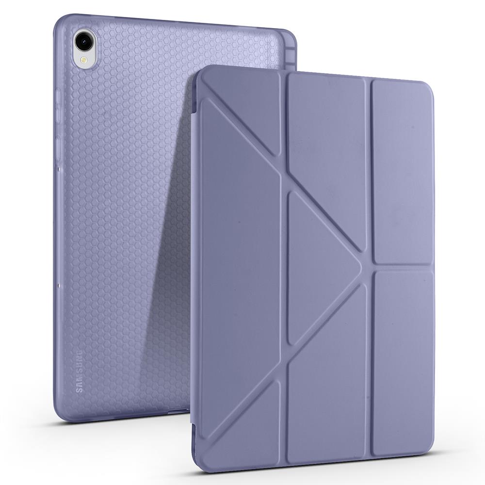 Galaxy Tab S11 2025 11'' uyumlu Kılıf Kalem Bölmeli Tri Folding Standlı Arkası Silikon Kapak Levander Gray