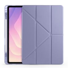 Galaxy Tab S11 2025 11'' uyumlu Kılıf Kalem Bölmeli Tri Folding Standlı Arkası Silikon Kapak Levander Gray