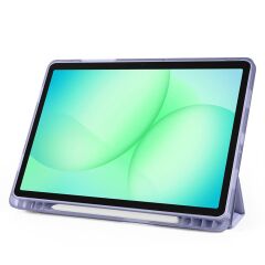 Galaxy Tab S11 2025 11'' uyumlu Kılıf Kalem Bölmeli Tri Folding Standlı Arkası Silikon Kapak Levander Gray