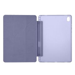 Galaxy Tab S11 2025 11'' uyumlu Kılıf Kalem Bölmeli Tri Folding Standlı Arkası Silikon Kapak Levander Gray