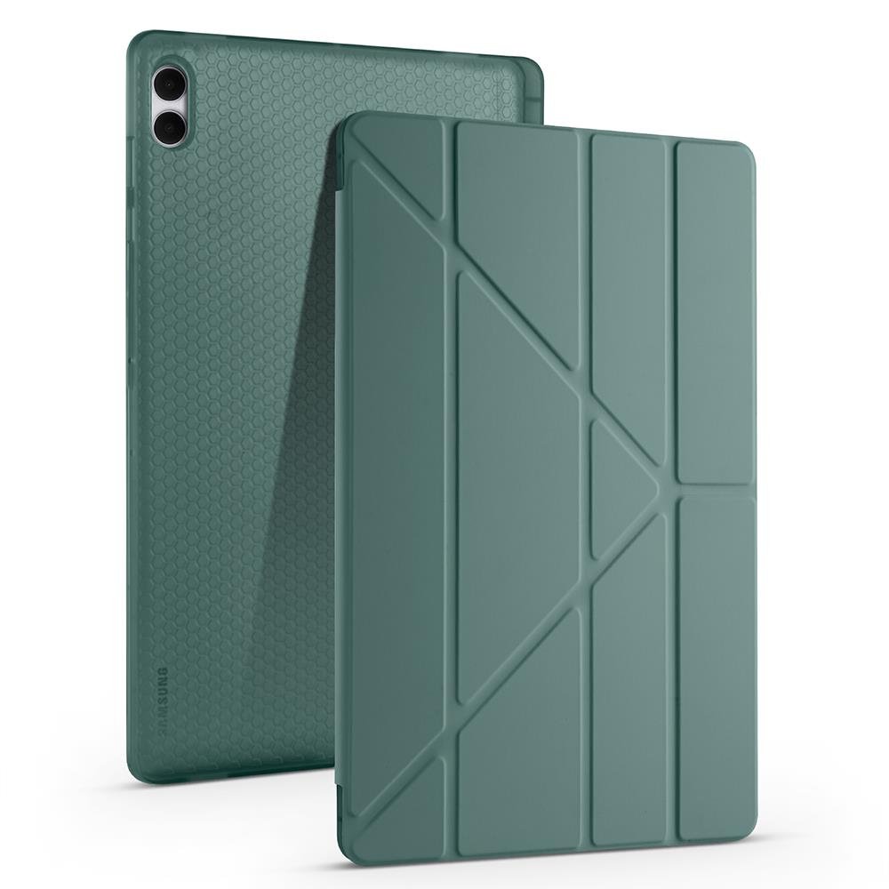 Galaxy Tab S11 Ultra 2025 14.6'' uyumlu Kılıf Kalem Bölmeli Tri Folding Standlı Arkası Silikon Kapak Koyu Yeşil