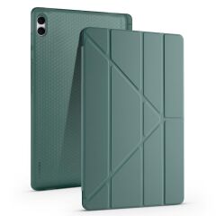 Galaxy Tab S11 Ultra 2025 14.6'' uyumlu Kılıf Kalem Bölmeli Tri Folding Standlı Arkası Silikon Kapak Koyu Yeşil