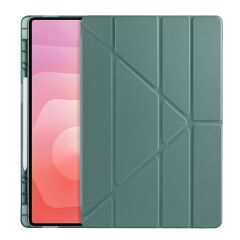 Galaxy Tab S11 Ultra 2025 14.6'' uyumlu Kılıf Kalem Bölmeli Tri Folding Standlı Arkası Silikon Kapak Koyu Yeşil