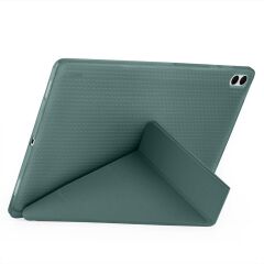 Galaxy Tab S11 Ultra 2025 14.6'' uyumlu Kılıf Kalem Bölmeli Tri Folding Standlı Arkası Silikon Kapak Koyu Yeşil