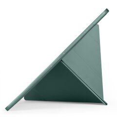 Galaxy Tab S11 Ultra 2025 14.6'' uyumlu Kılıf Kalem Bölmeli Tri Folding Standlı Arkası Silikon Kapak Koyu Yeşil