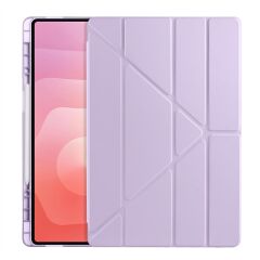 Galaxy Tab S11 Ultra 2025 14.6'' uyumlu Kılıf Kalem Bölmeli Tri Folding Standlı Arkası Silikon Kapak Lila