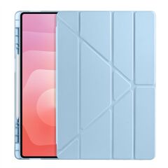Galaxy Tab S11 Ultra 2025 14.6'' uyumlu Kılıf Kalem Bölmeli Tri Folding Standlı Arkası Silikon Kapak Mavi